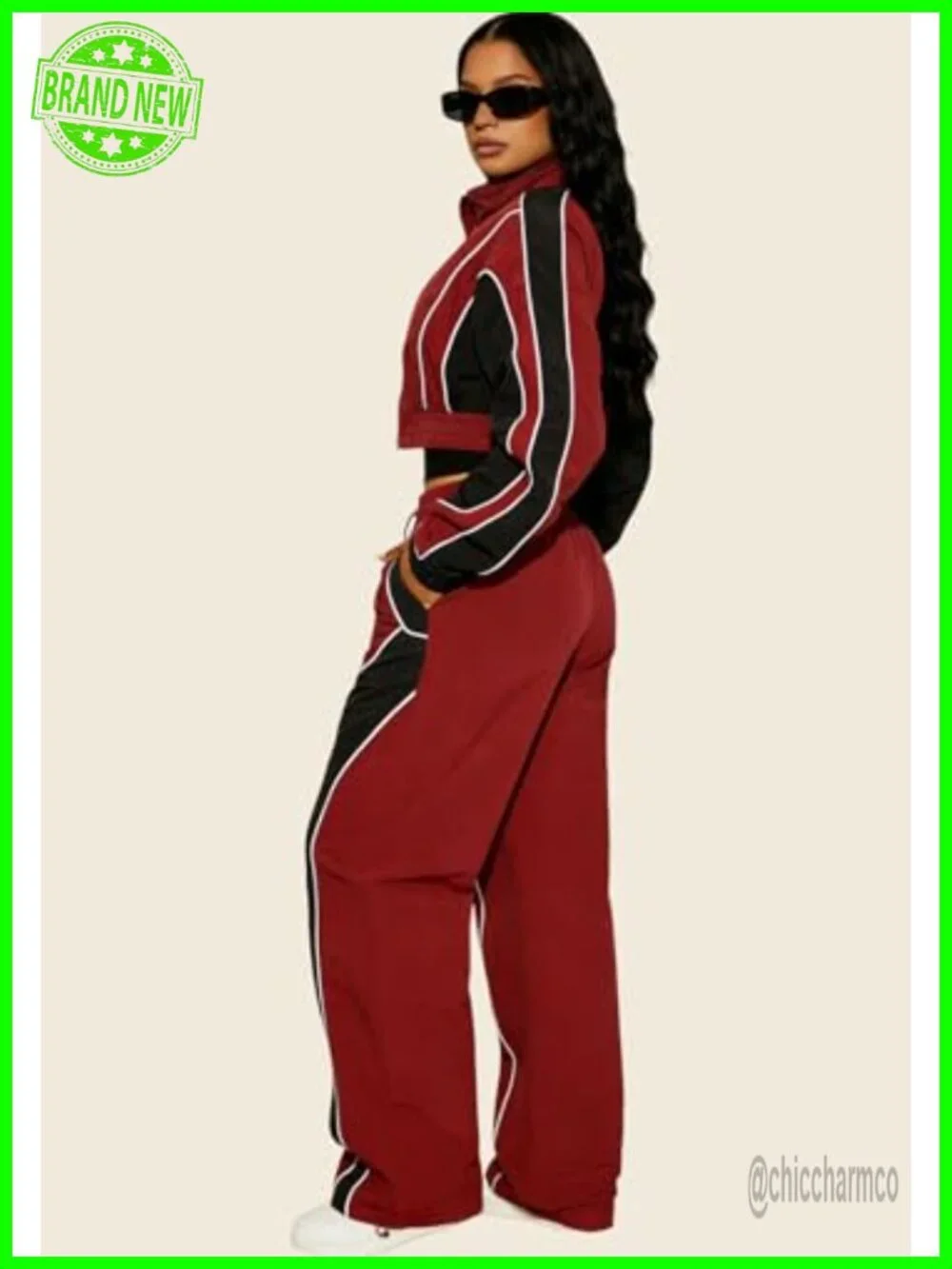 Women's 2 Piece Jogger Set Zip Up Cropped Jacket Wide Leg Pants